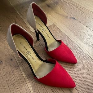 Red and beige high heels